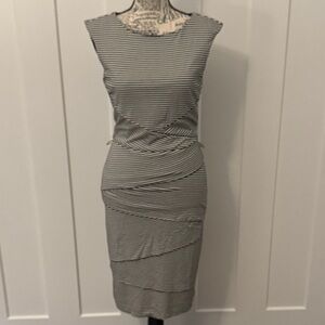 White House Black Market Black and White Striped Midi Dress